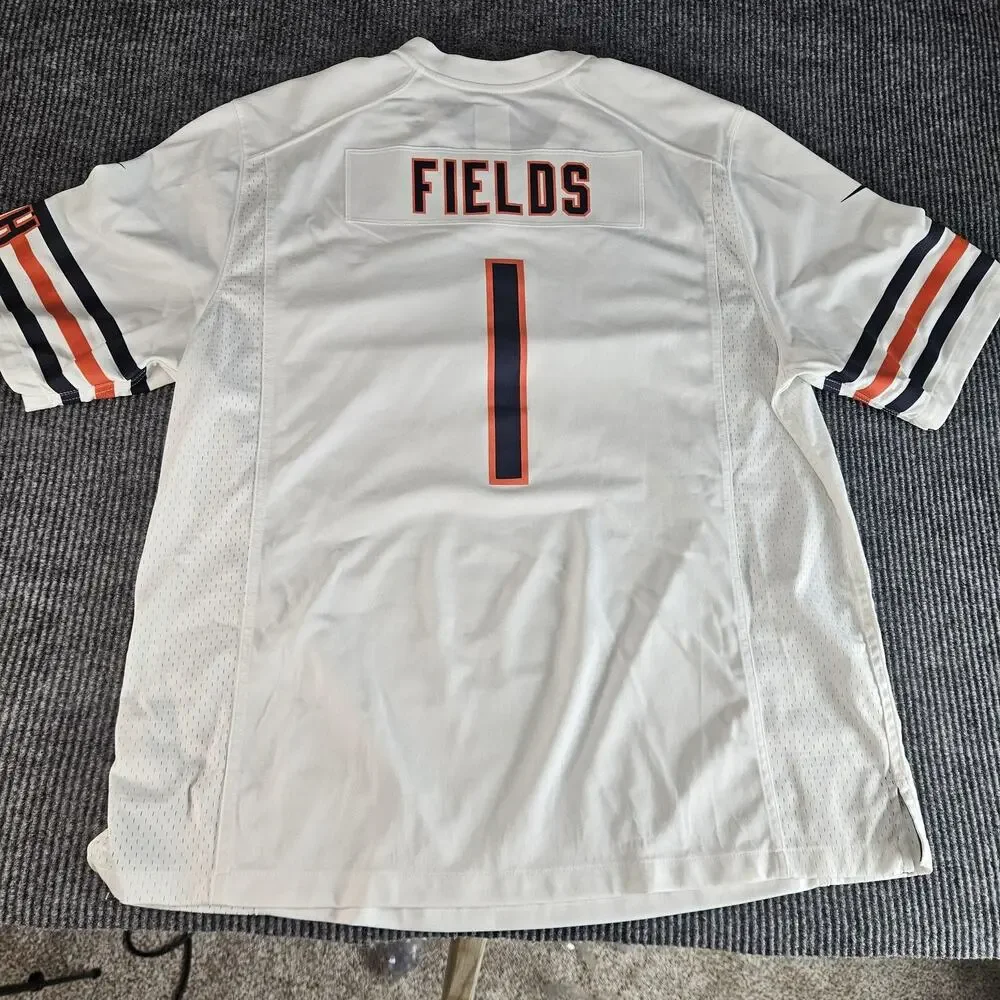 Chicago Bears Jersey Mens 2XL White NFL Football Justin Fields Nike GSH Stitched